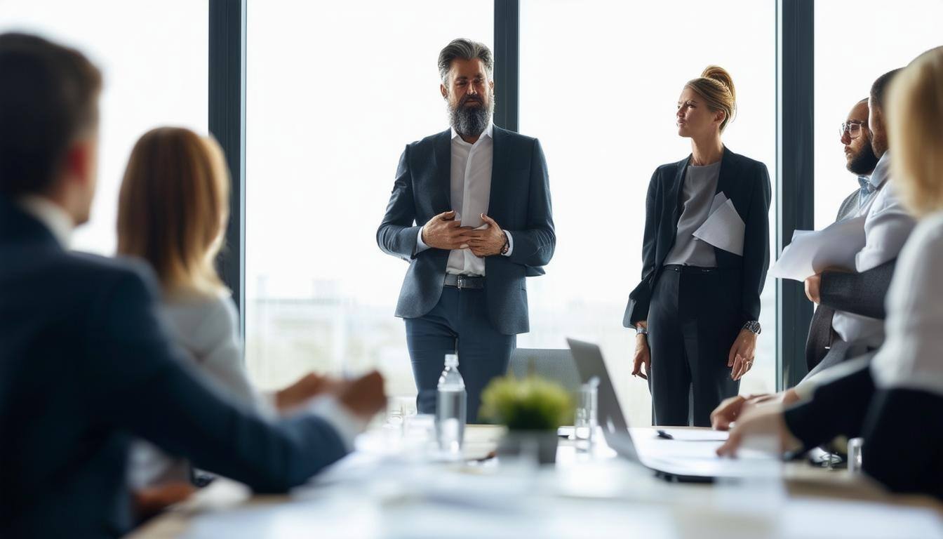 Business meeting illustrating effective leadership.