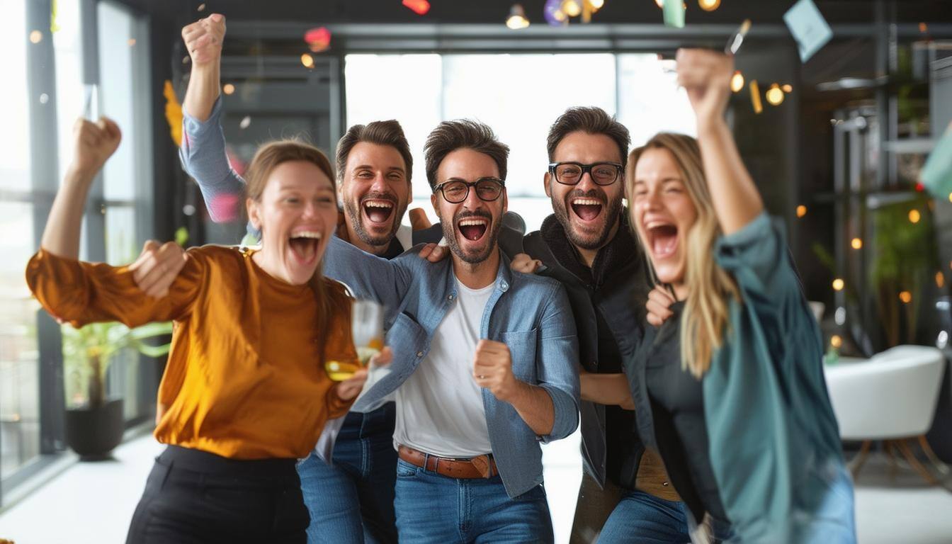 Entrepreneurs celebrating successful outcomes.